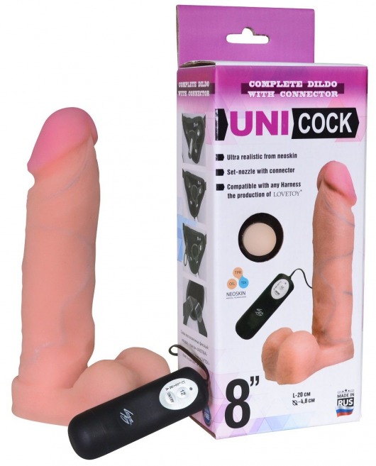 Фаллическая насадка Харнесс UNICOCK 8  с вибрацией - 20 см. - LOVETOY (А-Полимер) - купить с доставкой в Великом Новгороде