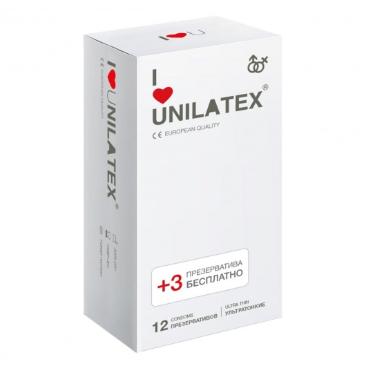 Ультратонкие презервативы Unilatex Ultra Thin - 12 шт. + 3 шт. в подарок - Unilatex - купить с доставкой в Великом Новгороде