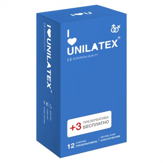 Классические презервативы Unilatex Natural Plain - 12 шт. + 3 шт. в подарок - Unilatex - купить с доставкой в Великом Новгороде