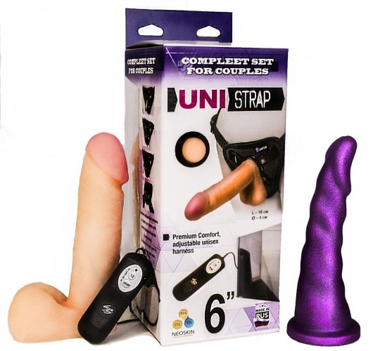 Вибрострапон с двумя насадками UniStrap - 18 и 18 см. - LOVETOY (А-Полимер) - купить с доставкой в Великом Новгороде