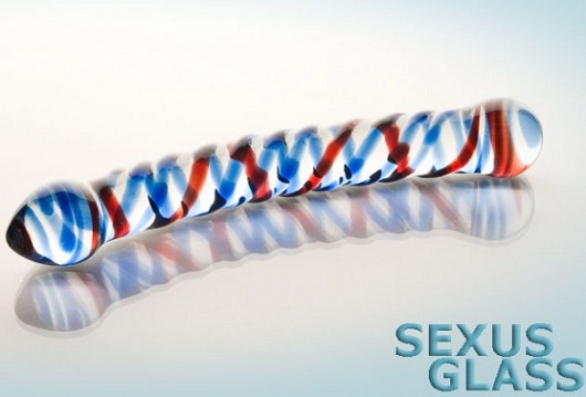 Двусторонний стеклянный фаллос с разноцветными спиралями - Sexus купить с доставкой в интернет-магазине Orgasmix в Великом Новгороде Двусторонний стеклянный фаллос с разноцветными спиралями - Sexus
