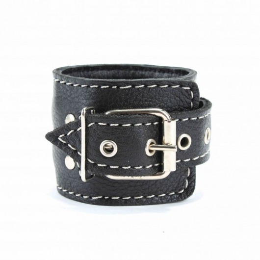 Чёрные кожаные наручники с крупной строчкой - БДСМ Арсенал - купить с доставкой в Великом Новгороде