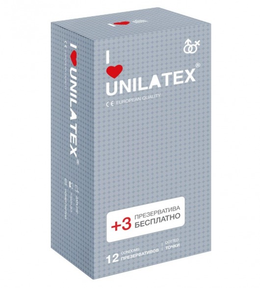 Презервативы с точками Unilatex Dotted - 12 шт. + 3 шт. в подарок - Unilatex - купить с доставкой в Великом Новгороде