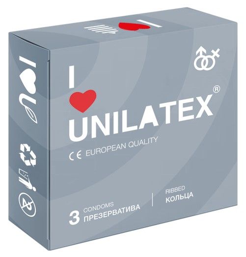 Презервативы с рёбрами Unilatex Ribbed - 3 шт. - Unilatex - купить с доставкой в Великом Новгороде