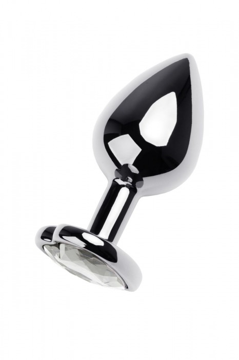 Серебристая анальная пробка с прозрачным кристаллом-сердцем - 8 см. - ToyFa - купить с доставкой в Великом Новгороде