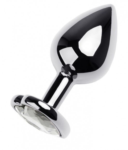 Серебристая анальная пробка с прозрачным кристаллом-сердцем - 8 см. - ToyFa - купить с доставкой в Великом Новгороде