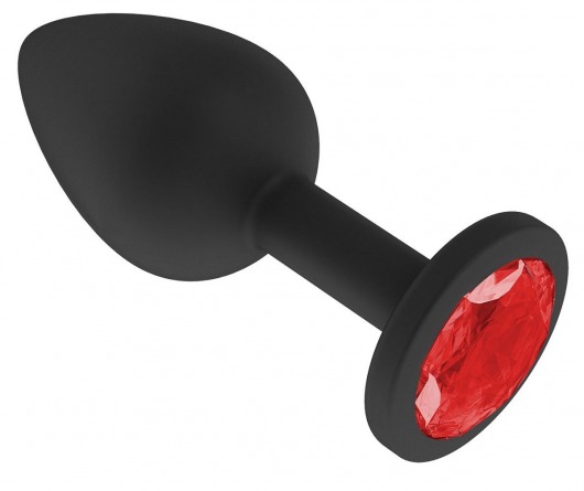 Чёрная анальная втулка с красным кристаллом - 7,3 см. - Джага-Джага - купить с доставкой в Великом Новгороде
