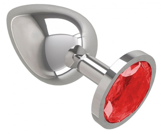 Серебристая большая анальная пробка с красным кристаллом - 9,5 см. - Джага-Джага - купить с доставкой в Великом Новгороде