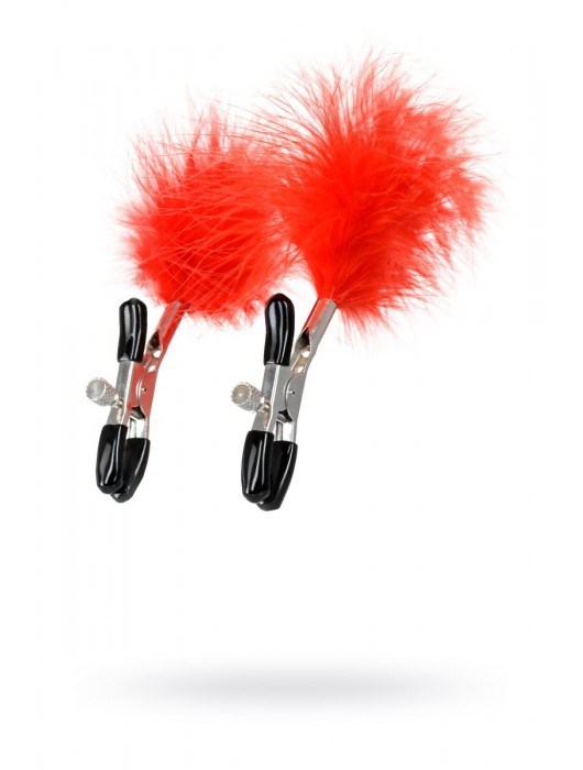 Зажимы для сосков с красным пухом Theatre - ToyFa - купить с доставкой в Великом Новгороде