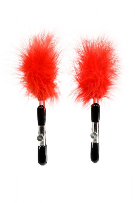 Зажимы для сосков с красным пухом Theatre - ToyFa - купить с доставкой в Великом Новгороде