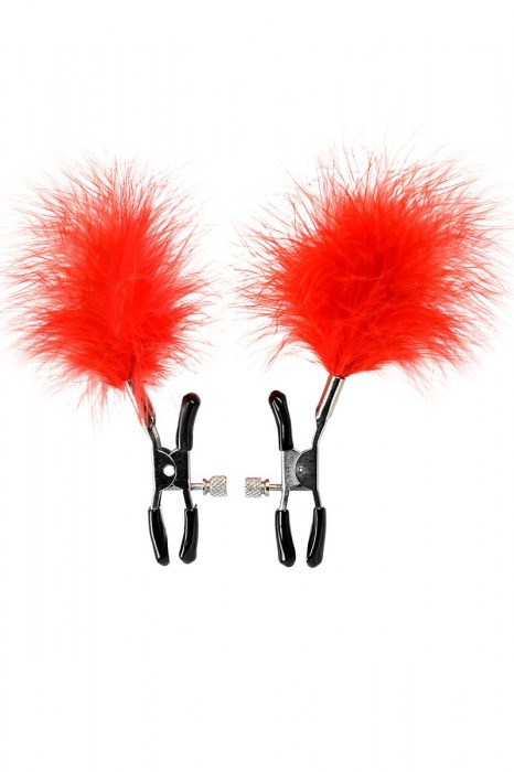 Зажимы для сосков с красным пухом Theatre - ToyFa - купить с доставкой в Великом Новгороде