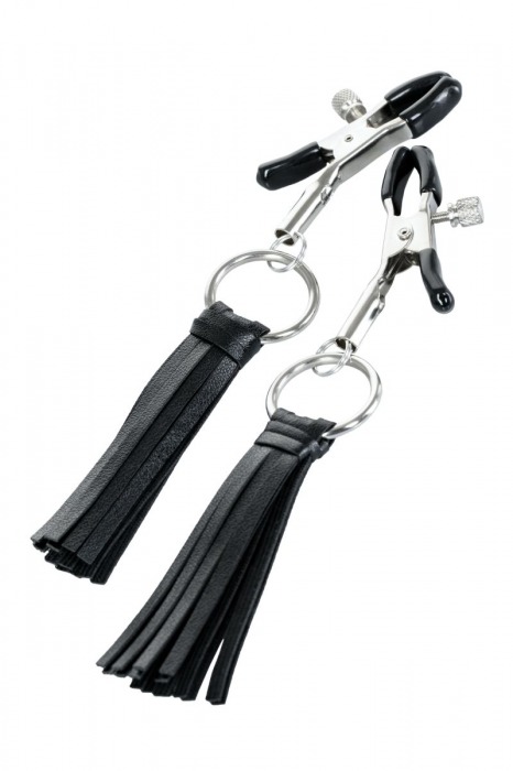 Черно-серебристые зажимы для сосков Theatre с кисточками - ToyFa - купить с доставкой в Великом Новгороде