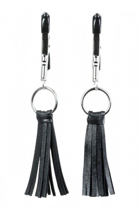 Черно-серебристые зажимы для сосков Theatre с кисточками - ToyFa - купить с доставкой в Великом Новгороде