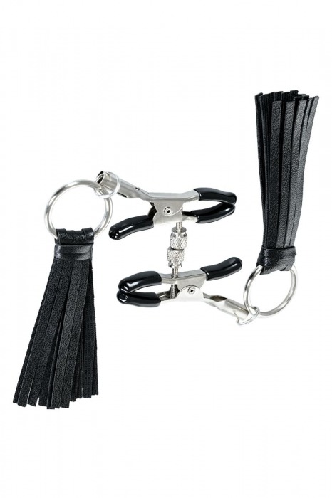 Черно-серебристые зажимы для сосков Theatre с кисточками - ToyFa - купить с доставкой в Великом Новгороде