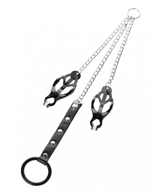 Черно-серебристые зажимы для сосков с кольцом для пениса TOYFA Metal - ToyFa - купить с доставкой в Великом Новгороде